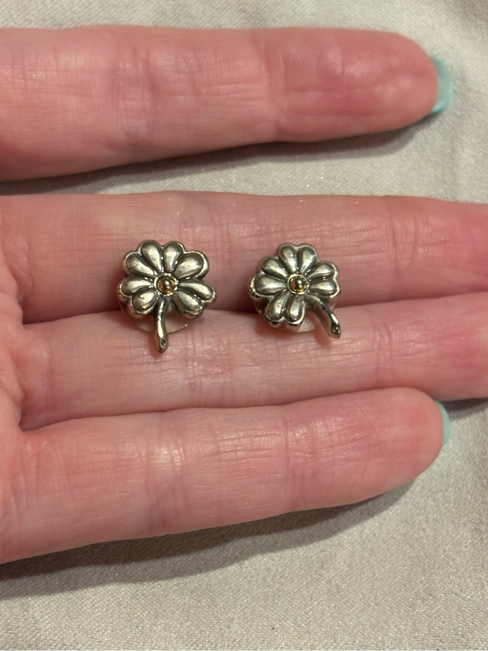 Brighton Silver-Tone Daisy Clover Stud Earrings with Gold Centers